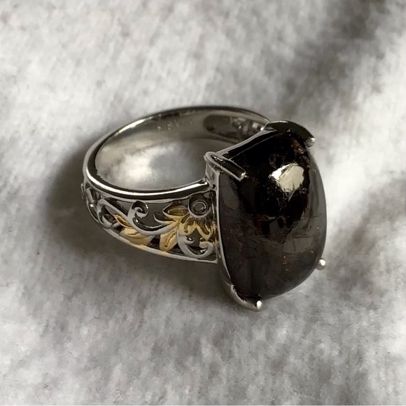 Shungite Ring in Platinum & Gold Over Brass - Picture 4 of 8